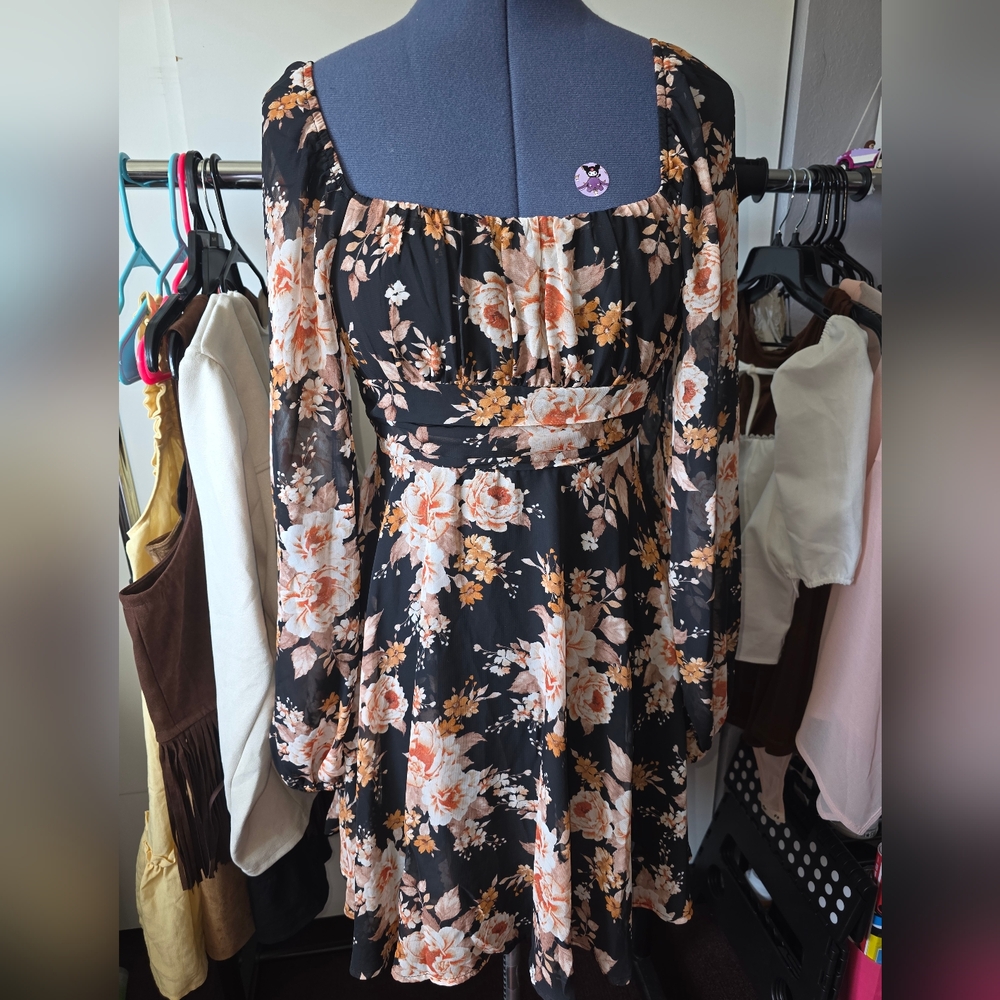 Blu Pepper Floral Black Dress S